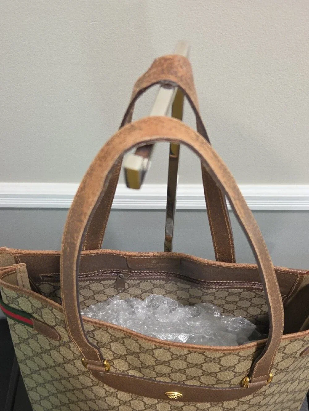 Gucci Beige GG Canvas Tote with Brown Leather and Sherryline- PROJECT